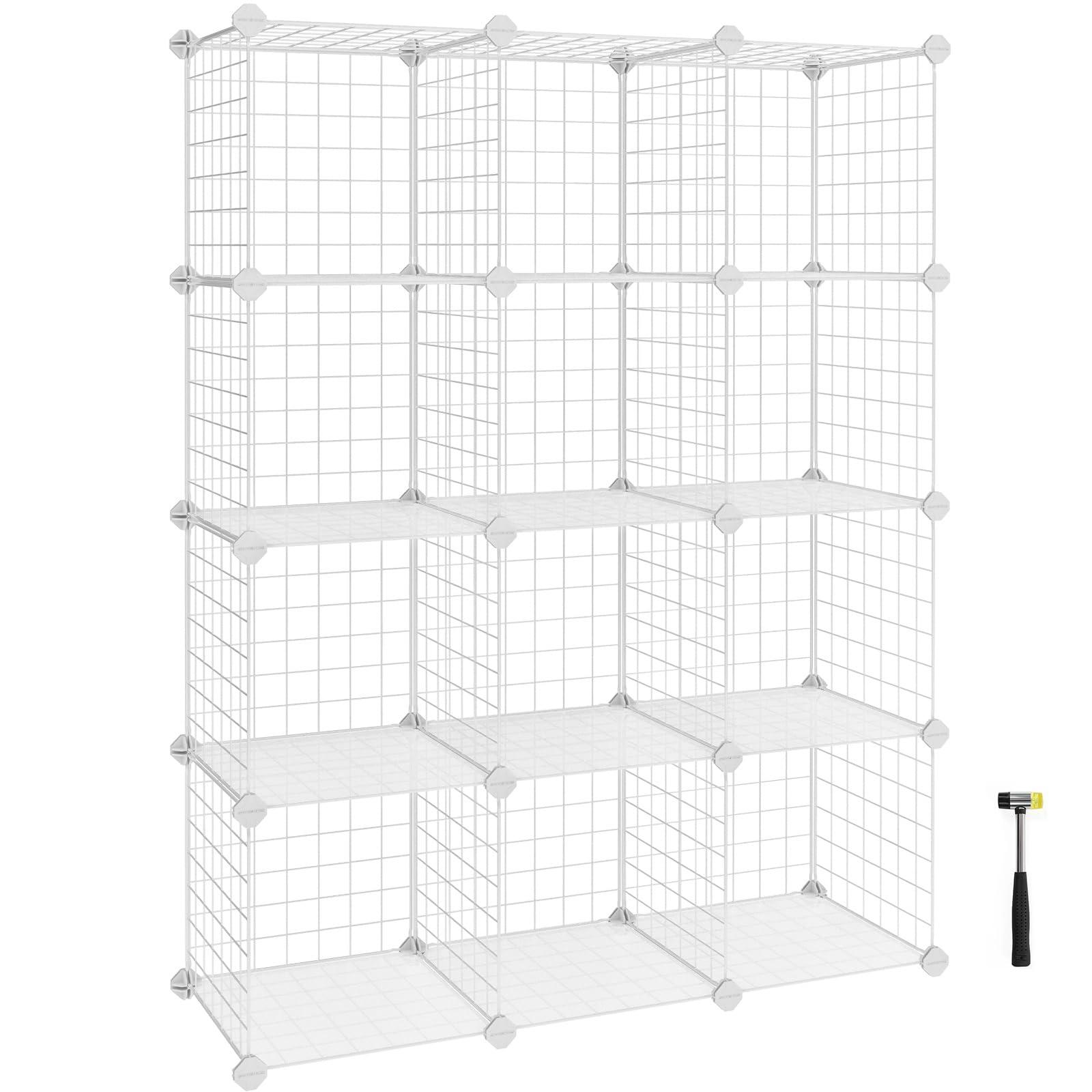 SONGMICS Storage Cabinet, Shelf, Lattice Panels, 4 Levels, 3 Rows, Large Capacity, Free Rubber Mallet, Dimensions 93 x 31 x 123 cm (L x W x H), White LPI34W