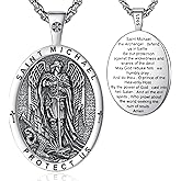 EUDORA S925 Sterling Silver Virgin Mary/ST Benedict/St Christopher/Archangel Michael Raphael Metatron/St Tude Crucifix Necklace Bible Verse Pendant Protection Religious Jewelry Gifts For Men Women