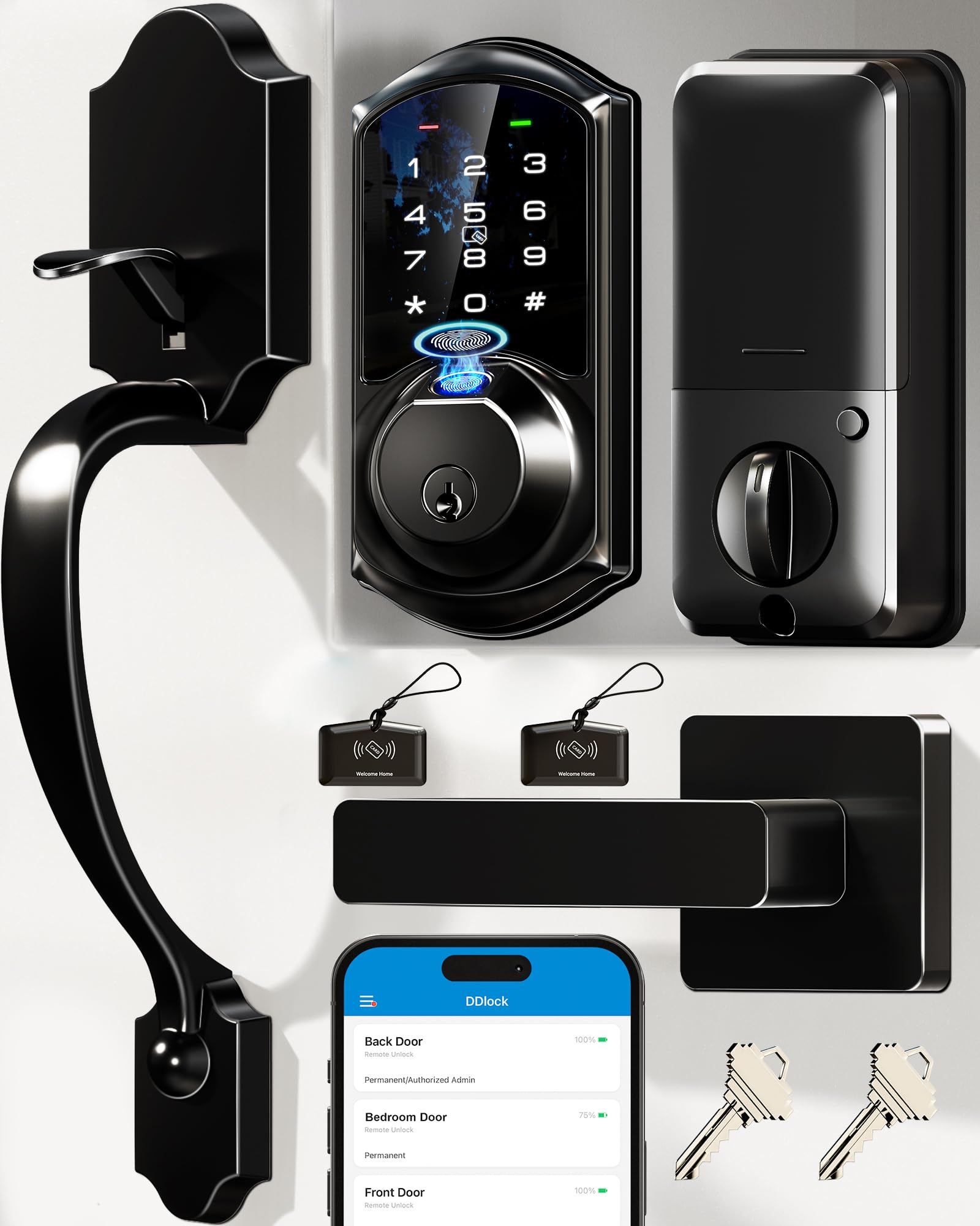Photo 1 of *** MISSING DIGITAL ELECTRIONIC TOUCH SCREEN ** Veise VE07-H Fingerprint Smart Locks for Front Door with Handle Set, App Control, Keyless Entry Keypad Deadbolt, Digital Electronic Touchscreen, Easy Install, Auto Lock, Matte Black