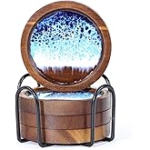Muliti FL Wood Coasters for Drink Absorbent, Handmade Blue Ocean Resin Coaster for Coffe Table Non-Slip Tabletop Protectin Natural Wooden Bar Coasters Set of 4 for Farmhouse 4Inch