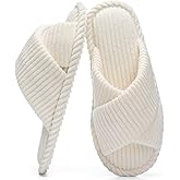 GOEWY Slippers for Women Memory Foam House Bedroom Corduroy Crossbands Open Toe Slides Sandals Shoes Comfy Trendy Gift for womens Anti-Skid sole