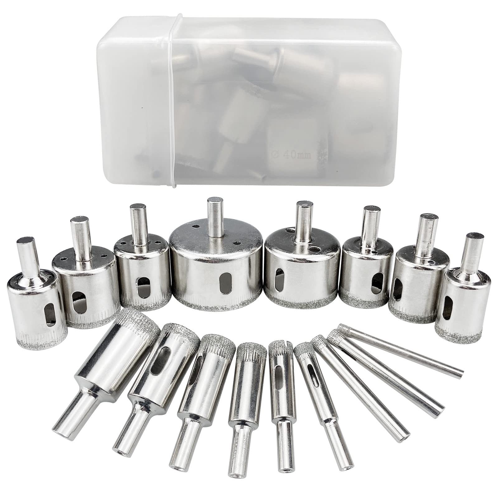 Boloest 17pcs Diamond Drill Bit Kit - Titanium Alloy, Diamond Coated - Glass, Tile, Marble, Granite & Ceramic - 4-50mm