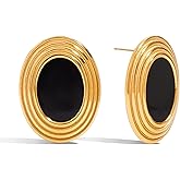 RAUCHBE RAUCHBE Big Chunky Gold Earrings for Women Vintage Black Oval Earring Onyx Statement Earrings Trendy Jewelry