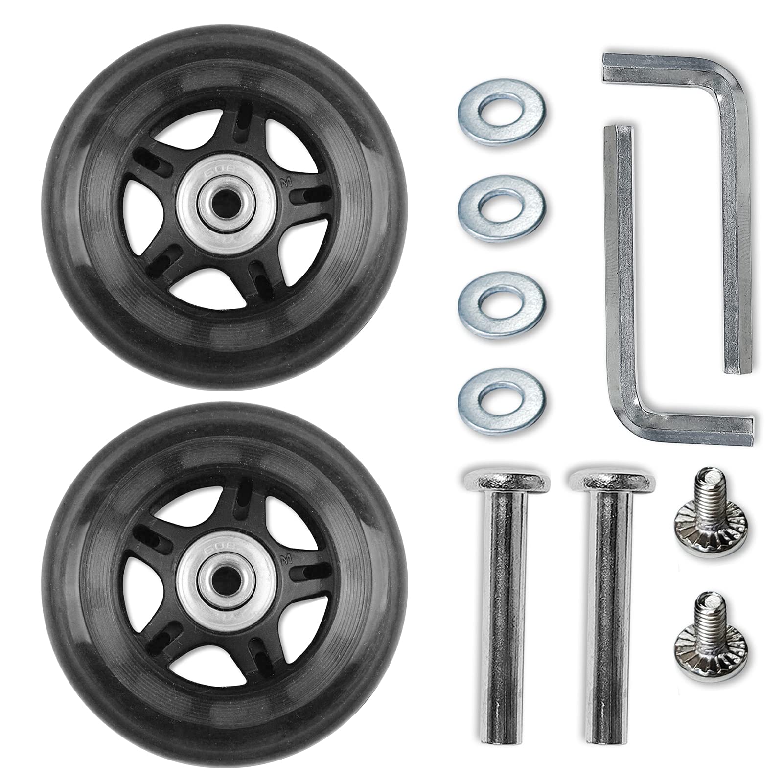 Luggage Suitcase Wheels, 2 Piece Replacement Wheels Outer Diameter 80mm with Axles Wrench Bearings Repair Kit (80mmX24mmX6.1mm) โ image 1