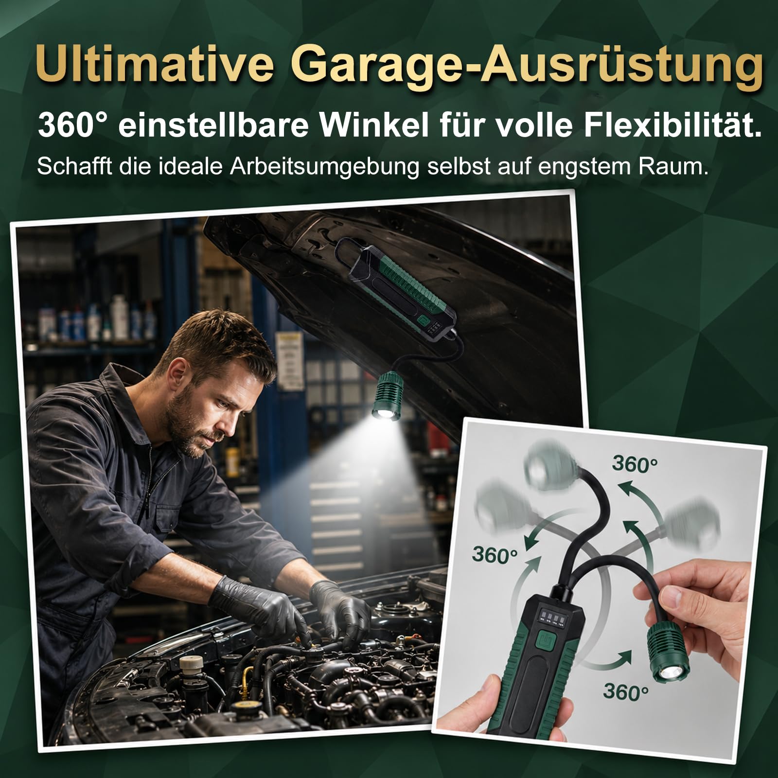 LETOUR Werkstattlampe,LED Arbeitsleuchte mit starkem Magnet & Haken, 3 Lichtmodi & USB C Motorhaubenleuchte freihändige Werkstattlampe mit Ladeanzeige für Auto Reparatur, Garage, Keller 3