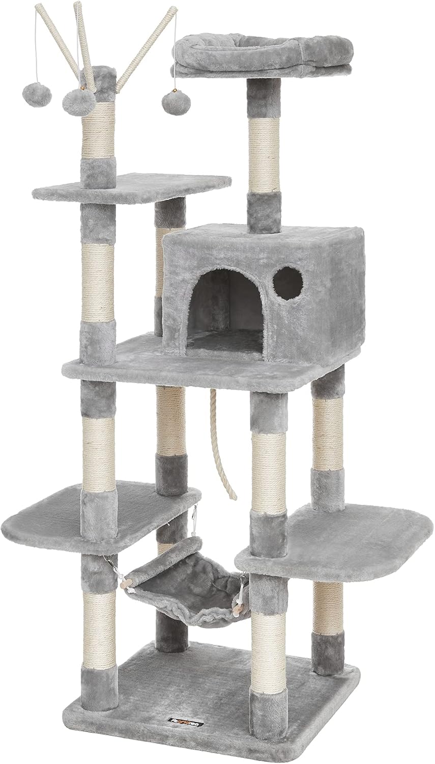 Feandrea Arbre A Chat Tour De Jeu Avec Hamac Plate Forme Gris Clair Pct86w Amazon Fr Animalerie