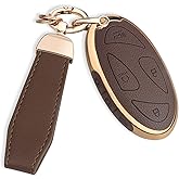 QBUC for Hyundai Key Fob Cover with Key Chain, Upper Leather + Soft TPU Car Key Case for Hyundai Ioniq 6 Grandeur GN7 KONA Elanrtra Santa Fe Tucson (2023-2025) Sonata (Brown, 7 Buttons)
