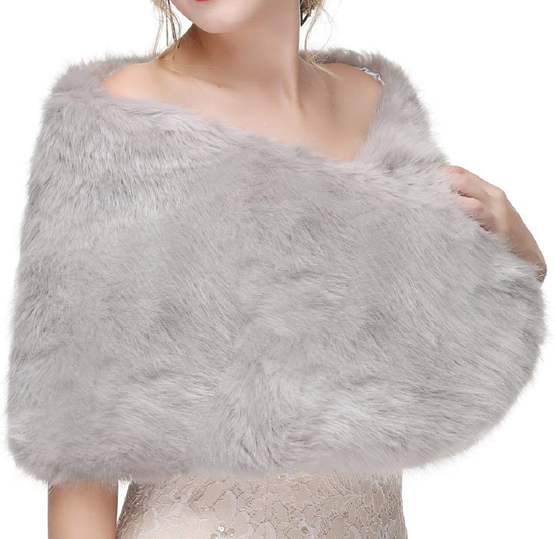 Decahome Faux Fur Shawl Wrap Stole Shrug Winter Bridal Wedding Cover Up