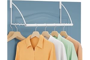 Tajsoon Over the Door Hanger Expandable & Adjustable, Over Door Clothes Hanger Rack for Towel & Coat, Bathroom Over Door Clothes Rack Hooks for Bedroom, Washroom, Fits Doors up to 1¾”, Metal, White
