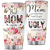 JENOIS Mom Ugly Children, Funny Coffee Mothers For Tumblers Mama Mother Insulated Day Cups Women Handle, Tumbler 20 Oz With Lid And Straw, Best Mom Ever Gifts