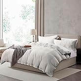 Hearth & Harbor Queen Duvet Cover Set - Queen Soft Prewashed Off White Duvet Cover, 3 Piece Set with Zipper Closure, 1 Duvet Cover 90x90 inches and 2 Pillow Shams