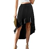 ANRILITA Long Skirts for Women Summer Trendy Flowy Elastic Waist Asymmetrical Ruffle High Low Maxi Skirt with Pockets