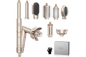 Ukliss 8 in 1 Hair Dryer Brush & Multi Hot Air Styler–Foldable 110,000 RPM Blow Dryer Brush Tool Set with Diffuser Auto-Wrap Curler for Fast Drying Curling Straightening Hair Daily Styling (1.25'')