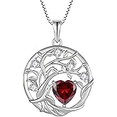 FJ Tree of Life Necklace 925 Sterling Silver Family Tree Pendant Necklace Birthstone Jewelry for Women