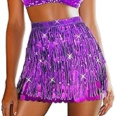 DRESBE Sparkly Sequin Fringe Skirt Mermaid Costume Belly Dance Skirts for Women