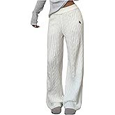Verdusa Women's Old Money Clothes Embroidery Cable Knit Sweater Pants Streetwear Wide Leg Trousers