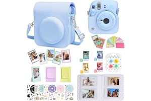 CAIYOULE Accessories for Fuji Instax Mini 12 Camera, Accessory Bundle Include PU Leather 12 Case, Mini Picture Album, Frames, DIY Stickers, Color Filter (No Camera) - Pastel Blue