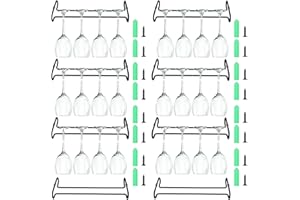 PINGEUI 8 Pack 10 Inch Under Cabinet Wine Glass Rack Shelf, Black Storage Stemware Holder, Metal Wine Glass Hanger for Kitche
