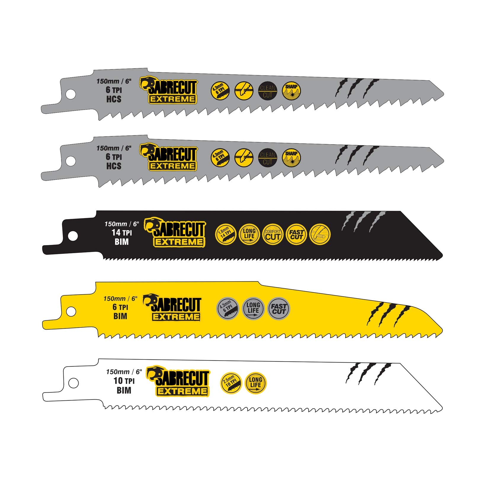 5 x SabreCut SCRSK5A Mixed S610DF S644D S922BF S922HF Fast Wood and Metal Cutting Reciprocating Sabre Saw Blades