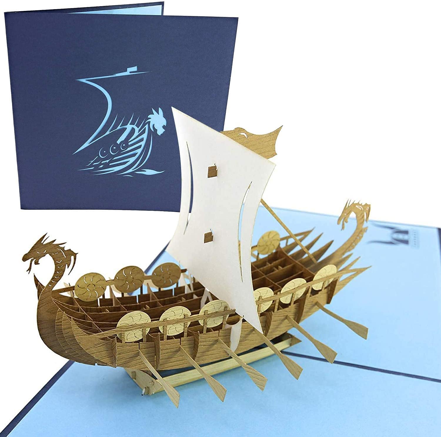 PopLife Norse Viking Ship 3D Pop Up Card for All Occasions – Happy Birthday, Father's Day, Anniversary, Retirement – Greeting Card for Men, Dad, Husband, Son, Grandpa, History Buffs – Dragon Longship