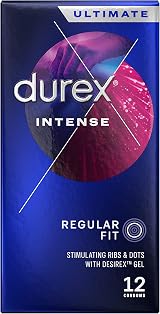 Durex Intense Condoms - Pack of 12 - Stimulating Gel & Ribbed & Dotted view 2