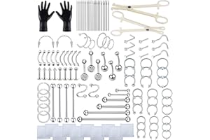 HOINCO 124PCS Body Piercing Kit,for Nose Belly Button Tongue Body all Body Piercing Tools Kit with 12G 14G 16G 18G 20G Pierci
