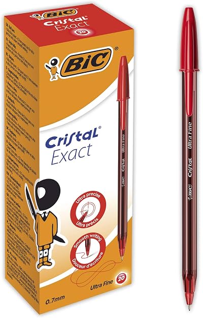 BIC Crystal Exact Fine Point Pens 0.7 mm Red Box of 20