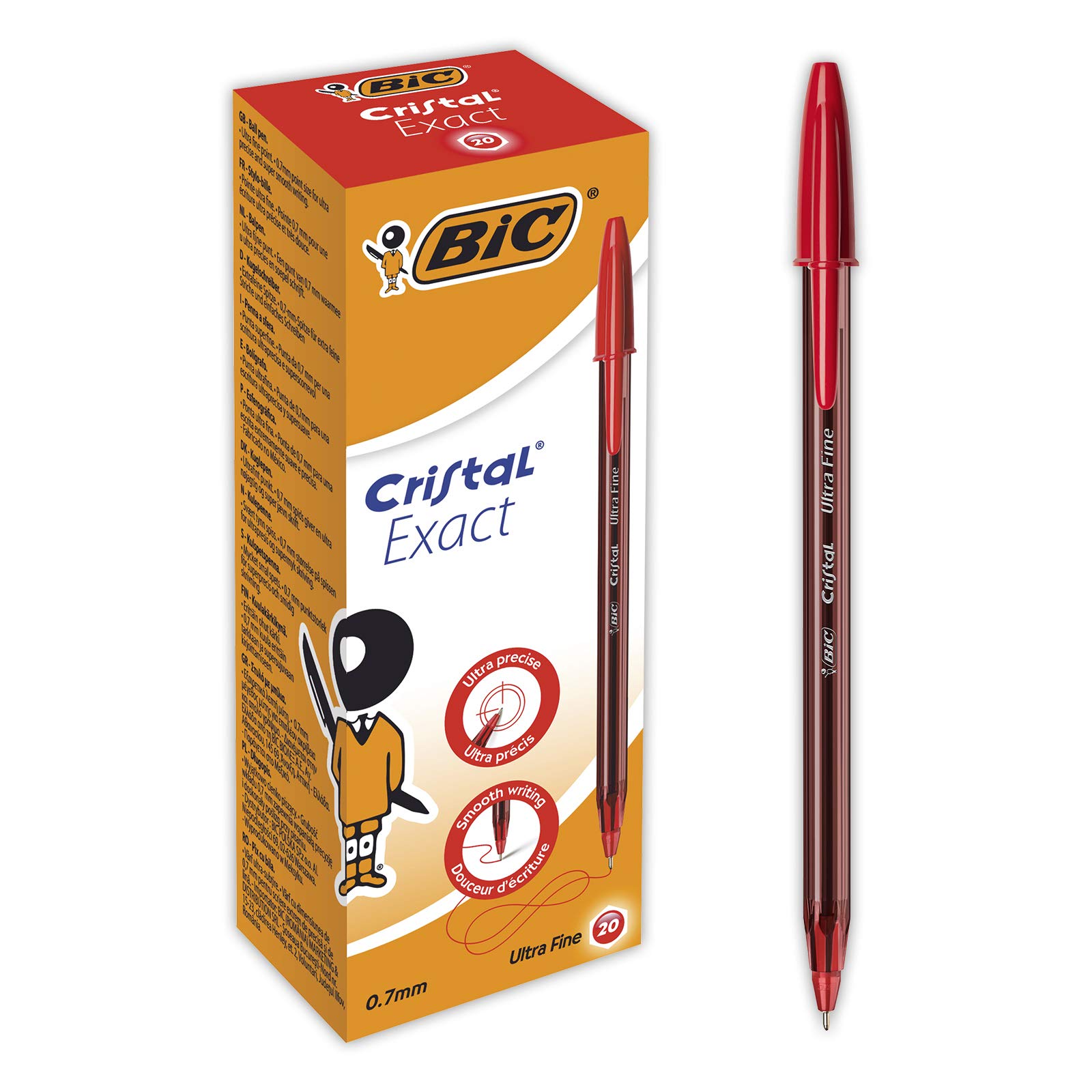 Bic Crystal Exact Fine Point Pens (0.7 mm) - Red, Box of 20