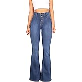 Vibrant Women’s Flare Denim Jeans – High Waisted Button Up Bell Bottom Stretch Classic Flared Pants