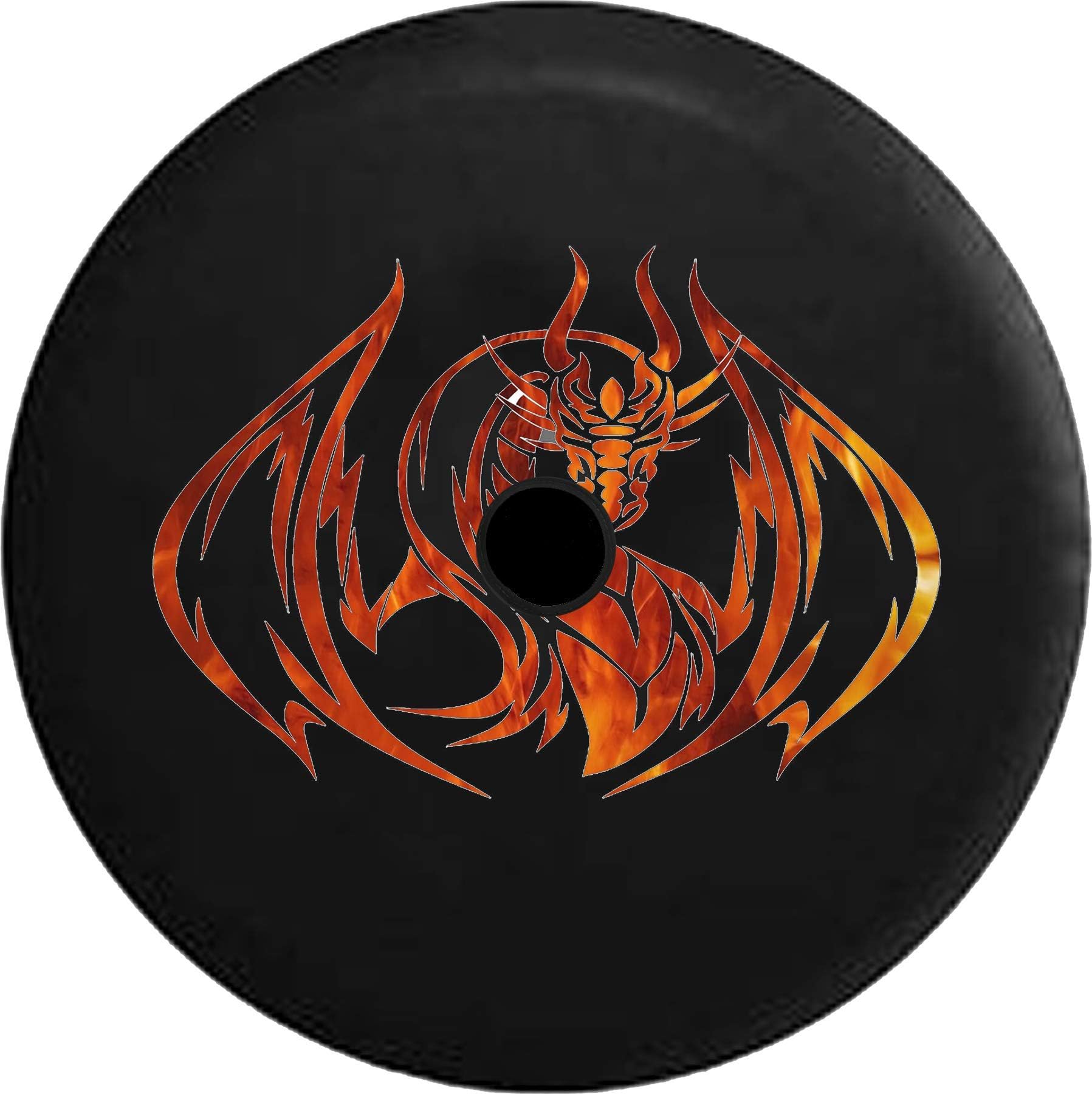 American Unlimited JL Spare Tire Cover Fire Flames Tribal Dragon JL Spare Tire Cover with Backup Camera Hole BUC (Fits: Jeep JL Accessories) Black 32 inch