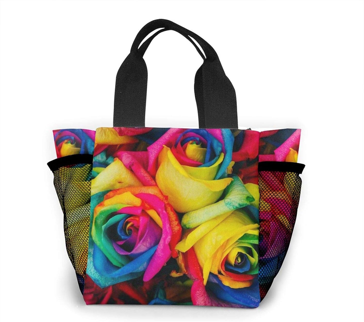 Rainbow Rose Handbag Women's Fashion Shopping Bag Reusable Carry Small