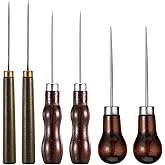 6PCS Scratch Awl Tool with Wooden Handle, Ergonomic Awl Tool Sewing, Portable Leather Sewing Awls for Leather Punching Craft, Shoe Repair, Sewings, Crochet, DIY Handmade Needlework (Random Color)