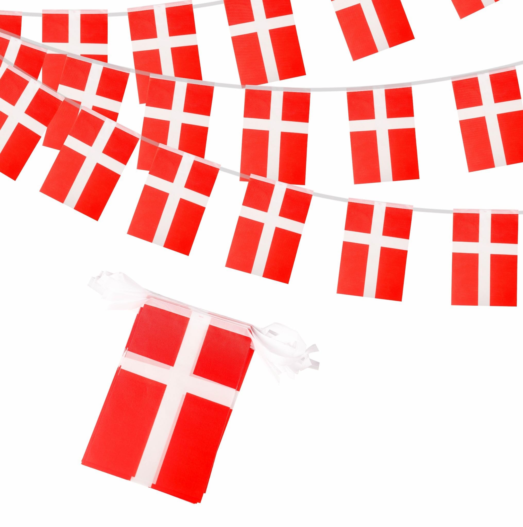 10m Denmark Flags Bunting Danish Flag Decorations 30 pcs, Denmark Flags Bunting Banner for World Cup Football 2026 Sports Events Party Decoration, Double-Sided Danish Flag Buntings — image 1