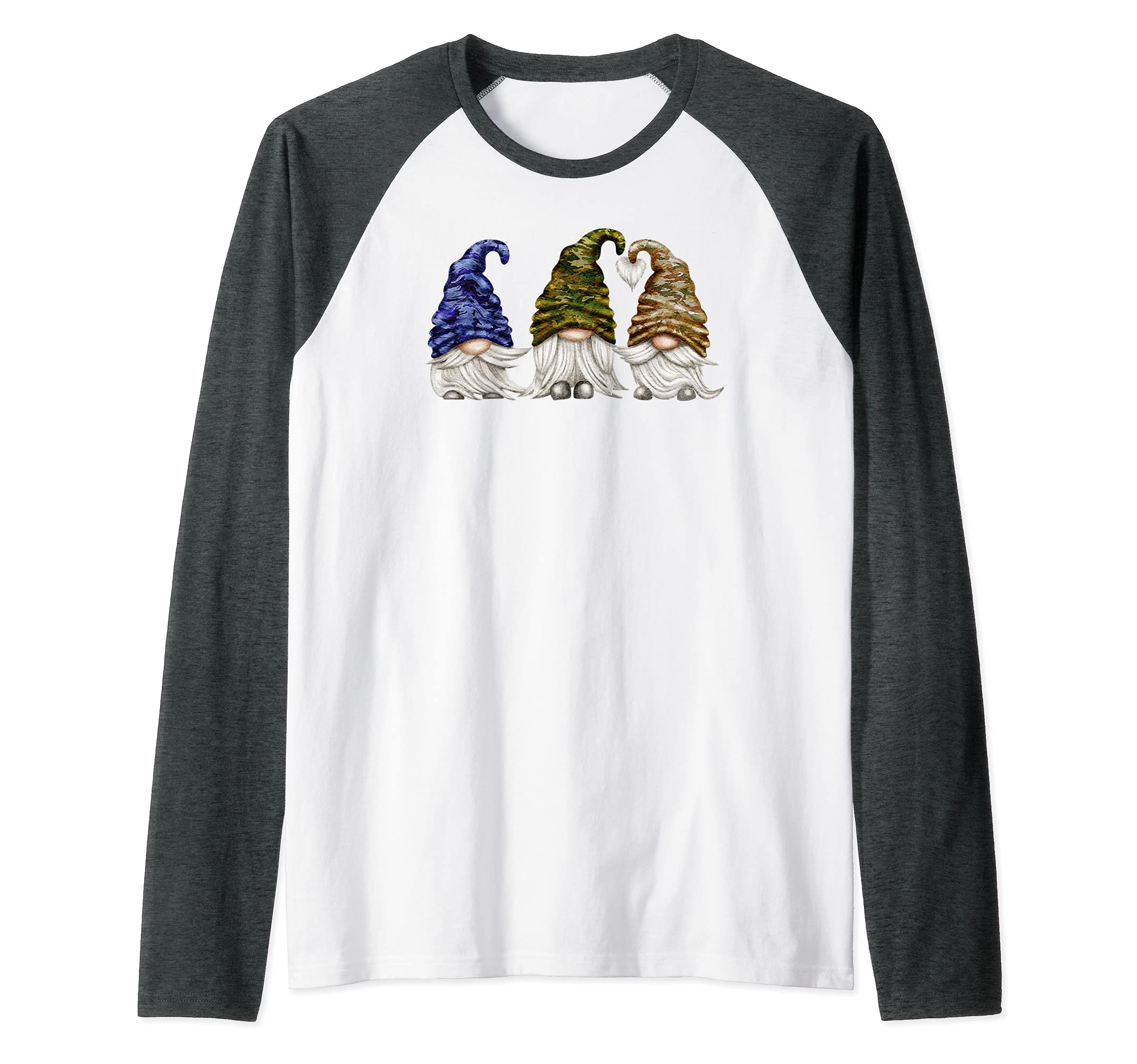 Camo Camouflage Military Gnome Raglan Baseball Tee