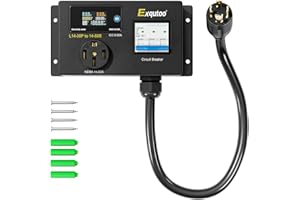 Exqutoo AC Power Meter, NEMA Conversion Outlet, 120/240 VAC NEMA L14-30P to NEMA 14-50R Outlet with Breaker & Voltmeter, LCD Digital Real-Time Display, Multifunction Monitor Outlet, Testers, 50 A