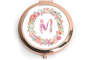 QUSTGO Personalized Gifts for Women Girls, Floral Monogram Alphabet Initial Compact Mirror, Customized Gift for Her, Mom, Wife, Sister, Daughter, Friends, Stocking Stuffers, Christmas, Birthday
