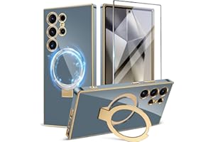 CAPRARO for Samsung Galaxy S24 Ultra Case with Magnetic Ring Stand,[Compatible with MagSafe][Military Drop Protection] Shockproof Protective Slim Phone Case for S24 Ultra, Grey Green