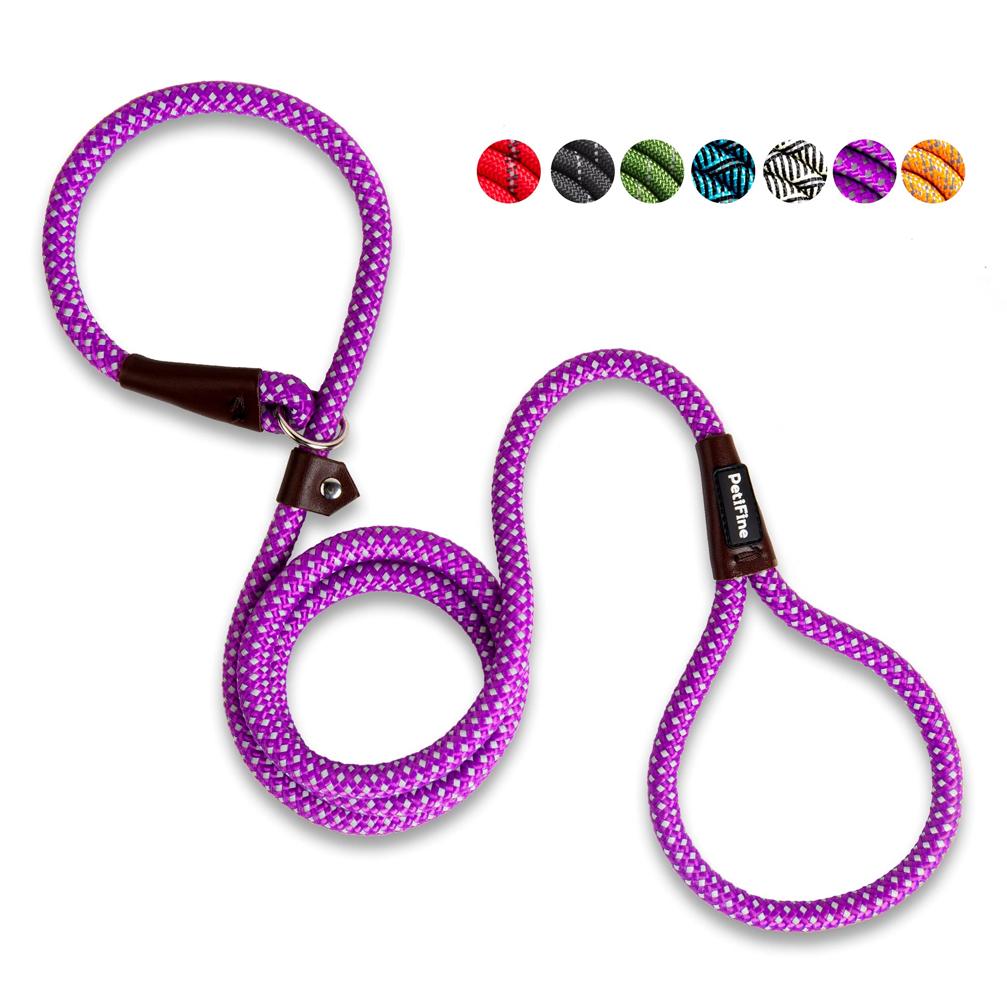 PetiFine Slip Lead - 6FT x 1/2" Reflective Heavy Duty Adjustable Nylon Dog Rope Leash for Small to Large Dogs (Purple)