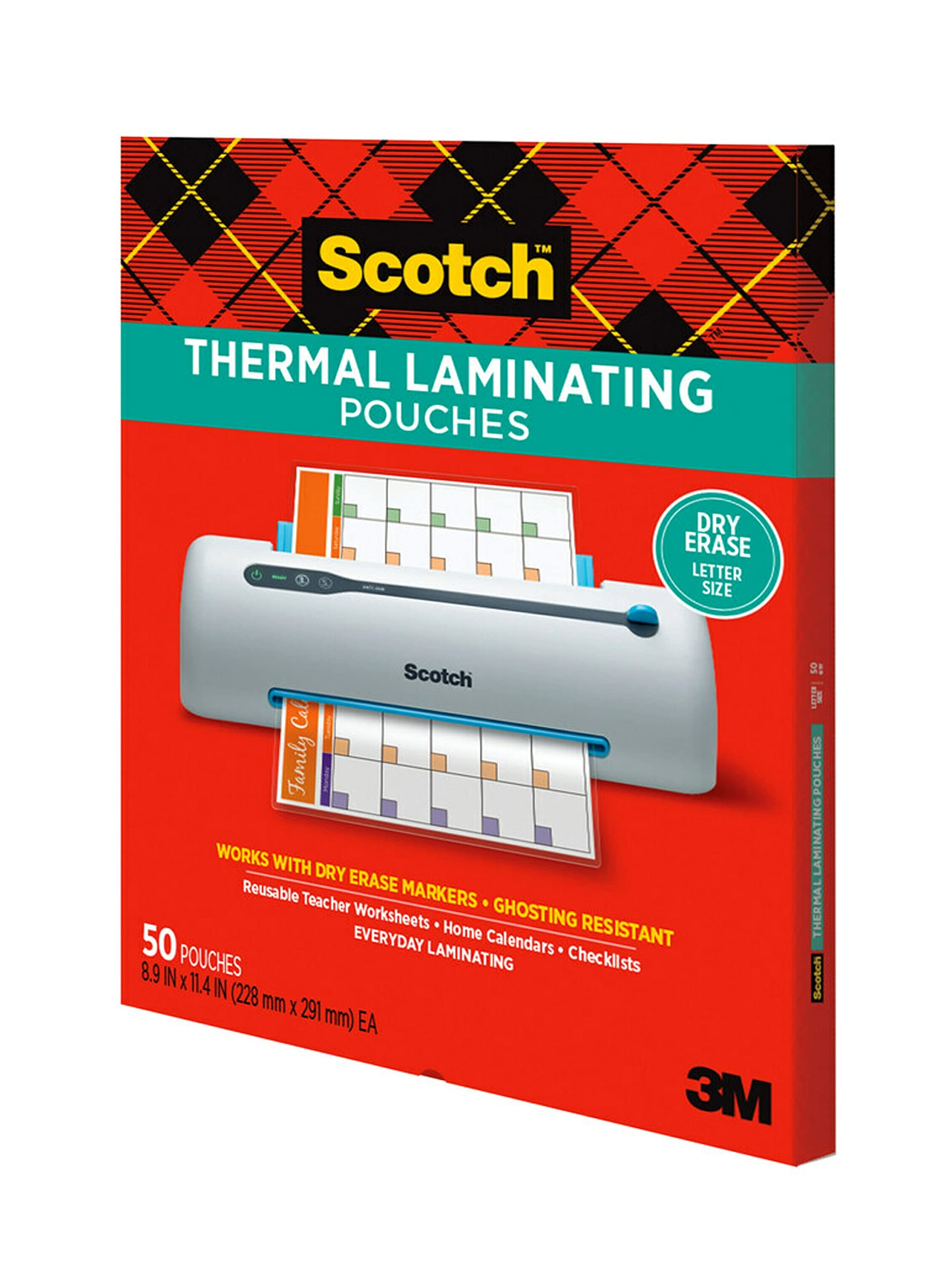 Scotch Dry Erase Thermal Laminating Pouches, 50-Pack, Works with Dry Erase Markers, Reuseable Worksheets, Calendars, Checklists, 8.9 x 11.4 Inches, Letter Size, Clear Professional Finish (TP3854-50DE)