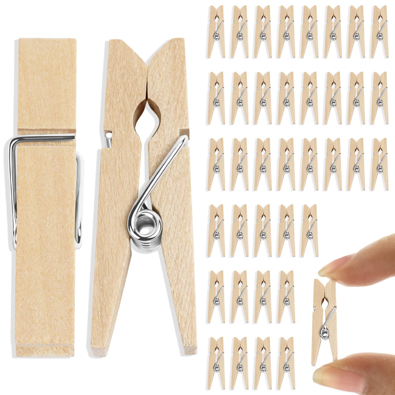 Vicloon Mini Wooden Peg, 110pcs Mini Pegs for Arts and Crafts, Tiny Clips for Photo Wall Home School Wedding Decoration, 2.5cm