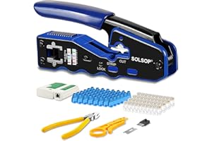 Solsop Network/Phone Cable Tester RJ45 Crimp Tool Pass Through Modular CAT6 Crimping Tool Kit, 50PCS CAT6 Pass Through Connec