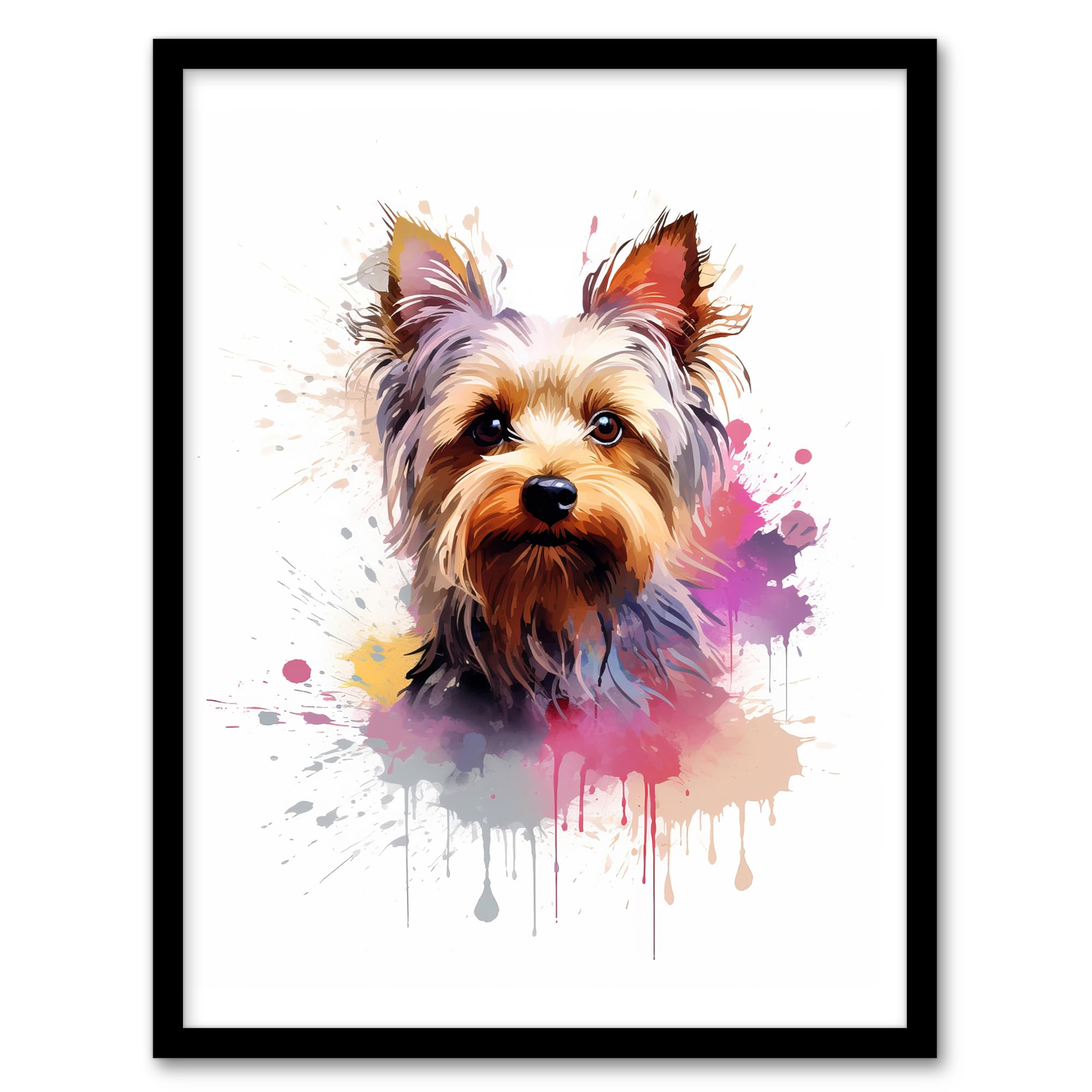 Artery8 Yorkshire Terrier Lovers Gift Watercolour Pet Portrait Painting Artwork Art Print Framed Poster Wall Decor 12x16 inch