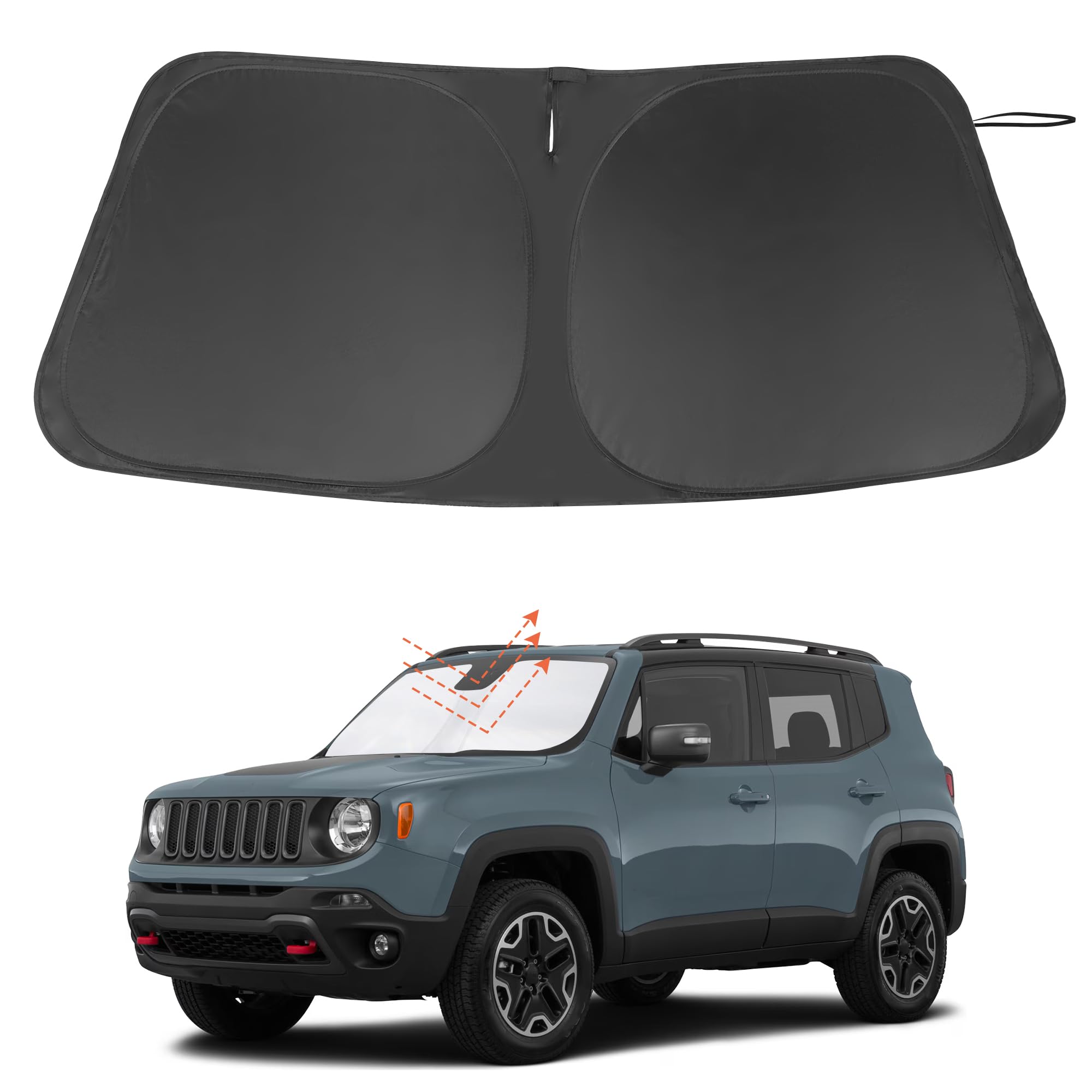 Photo 1 of Windshield Sun Shade Custom Fit for 2015-2024 Jeep Renegade Accessories Foldable Sunshade Sun Blocker Protect Car from Sun Rays & Heat Damage Keep Car Cooler