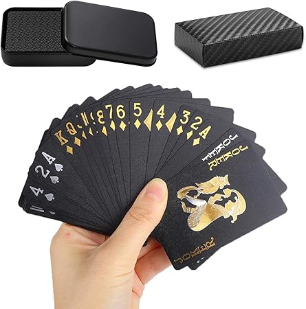 Amazon トランプ 54枚 プラスチック製 マジックトランプ ブラック ゴールド 防水 金箔 トランプ パーティー 集会 ゲーム 収納ケース付き カードゲーム トランプ おもちゃ