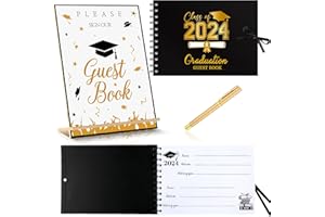 Nezyo 3 Pcs Graduation Guest Book Class of 2024 Graduation Sign Book with Pen Wood Table Sign Party Supplies Guest Graduation Sign in Book Memory Book for High School College Graduation Gift(Classic)
