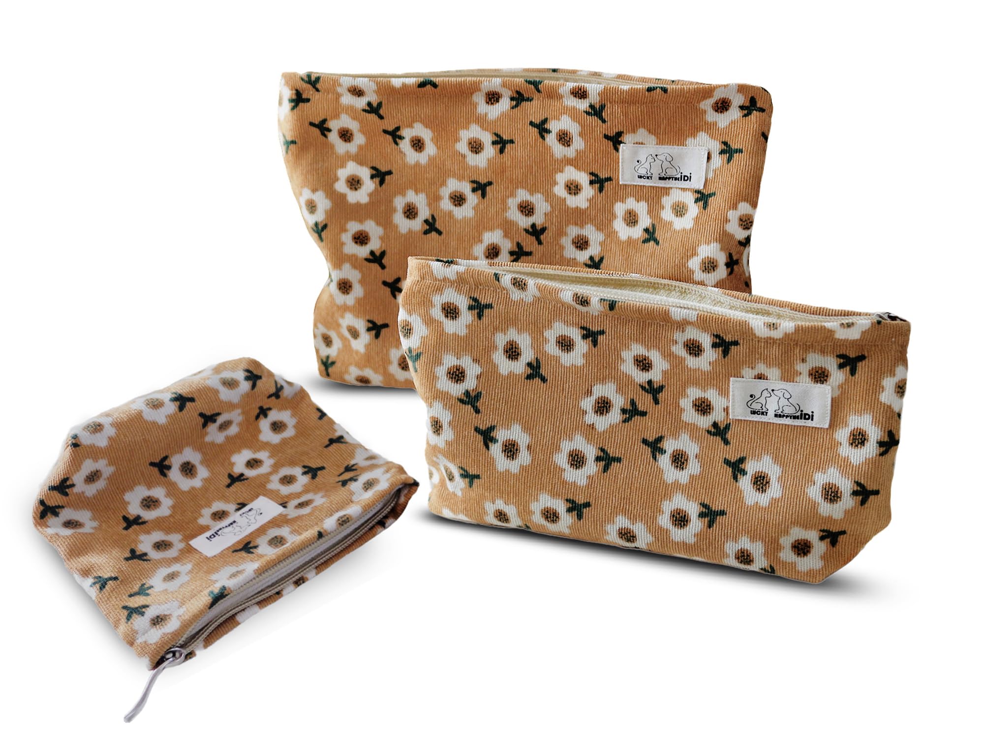 Photo 1 of ****ONLY ONE****

HAPPYHEIDI Floral Makeup Bag Set 3 Cosmetic Toiletry Organizer Zipper Pouch for Purse Tote, Women Girls Gift, Large Medium Small, Kihaki Brown Corduroy