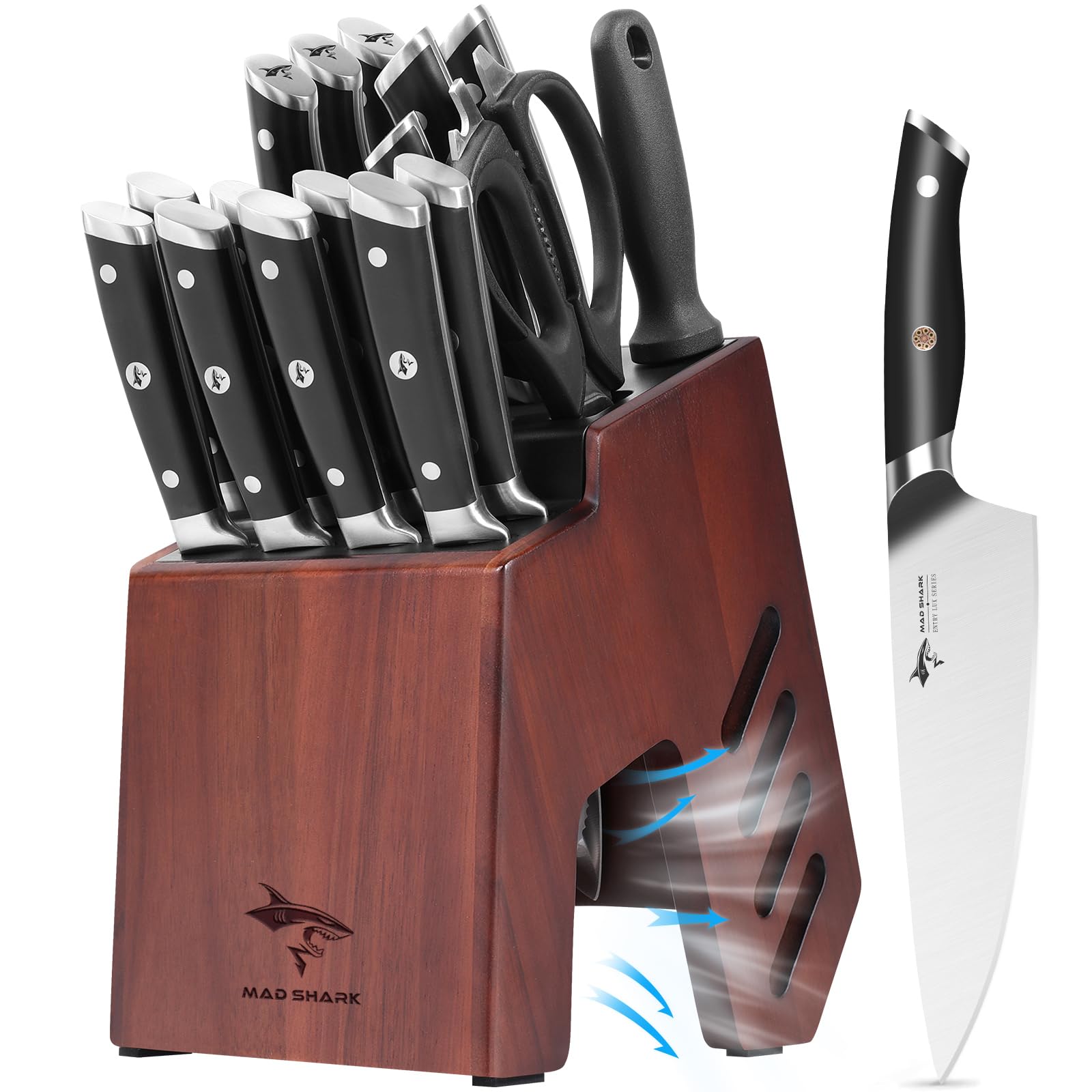 MAD SHARK Knife Set, 17 Pieces Kitchen Chef Knife