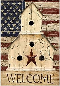HILUCK Primitive Patriotic House Garden Flag, Vertical Double Sided Boutique Burlap Decorative Banners Decor for Patio Lawn and Backyard, 12 x 18 Inch