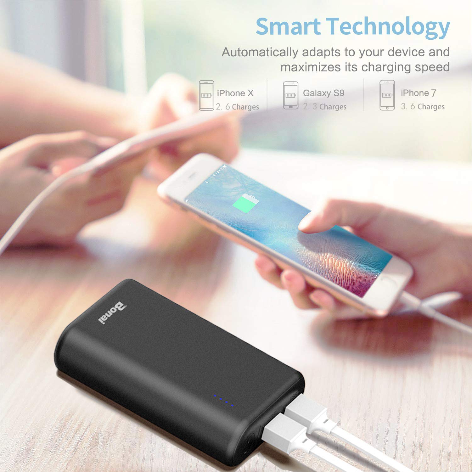 BONAI Batería Externa 7800mAh Power Bank Carga Rápida 5V/2.1A Cargador Portátil Móvil Compatible para iPhone iPad Samsung Dispositivos Android Tablets (Micro Cable de Carga Incluido)