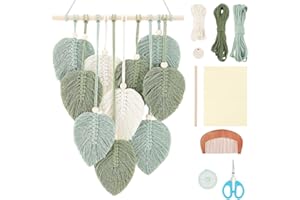 FREEBLOSS DIY Macrame Leaf Wall Hanging Beginners Macrame Kit Leaf Woven Tapestry Feather Wall Hanging DIY Macrame Kit for Adults Birthday Gift